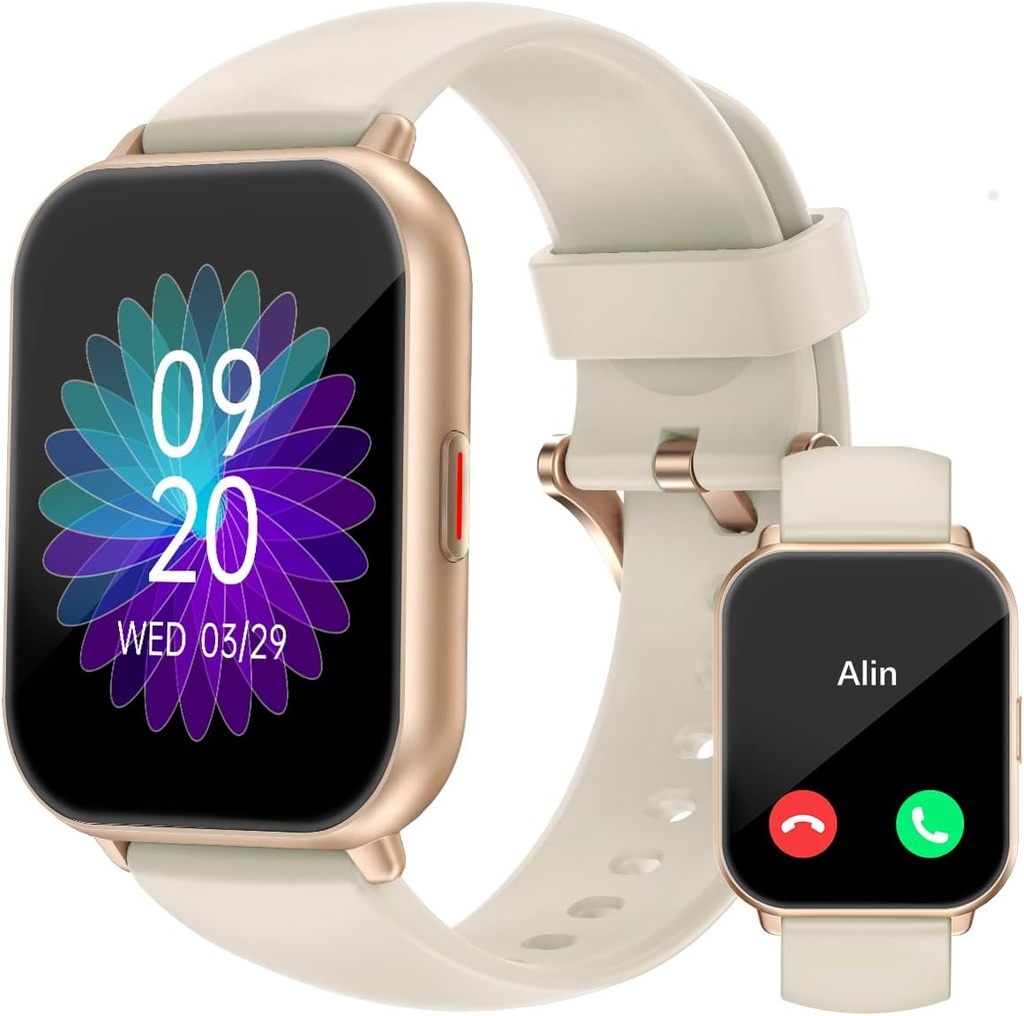 RUIMEN Smart Watches for Women Men (Answer/Make Calls, 2 Bands Included), 1,8" Smartwatch för iOS/Android Phones, Fitness Tracker Heart Rate/Sleep Monitor Digital Watch Waterproof Milky Vit vit