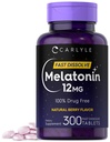 Carlyle Melatonin 12 mg Snabbupplöst 300 tabletter | Drug Free | Natural Berry Flavor | Vegetarian, icke-GMO, Gluten Free
