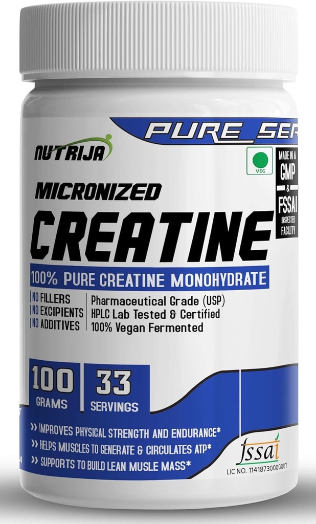 Rena mikroniserade kreatinmonohydratpulver-100gram | Pre/Post Workout Supplement för muskelreparation och återhämtning
