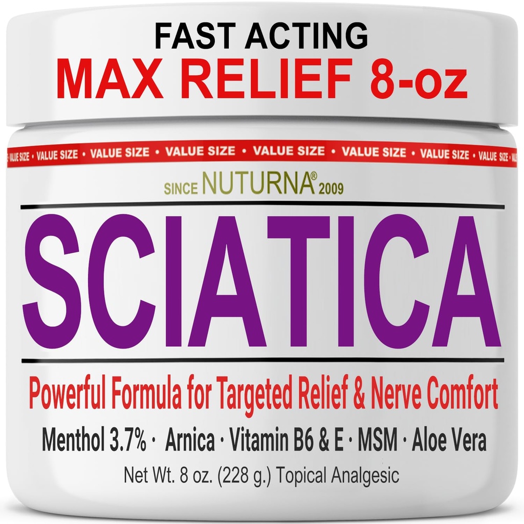 Sciatica Nerve Cream - Maximum Strength Comfort Cream för fötter, händer, ben, tår, tillbaka - naturlig Ultra Strength Arnica, MSM, Menthol, lugnande komfort, Large 8 Oz