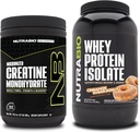 NutraBio Creatine Monohydrate, Unflavored, 300g och Whey Protein Isolate, Cinnamon Sugar Donut, Supplement Bundle - Muscle Energy, Lean Muscle Growth, Recovery och Strength
