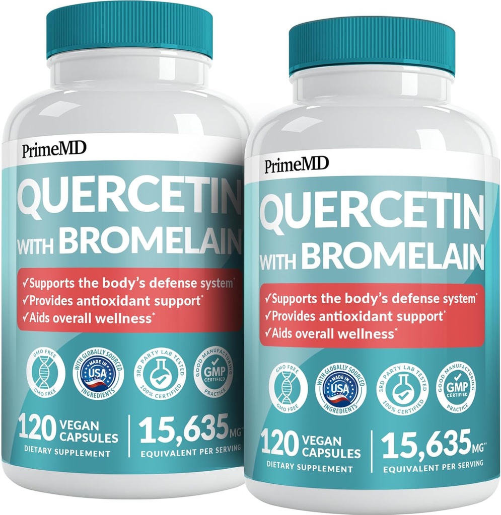 28-i-1 Quercetin med Bromelain Supplement - Quercetin 500mg Capsules for Daily Immune Defense Support - Quercetin med vitamin C och Zink för vuxna berikade med vitamin D (120 ct, Pack 2)