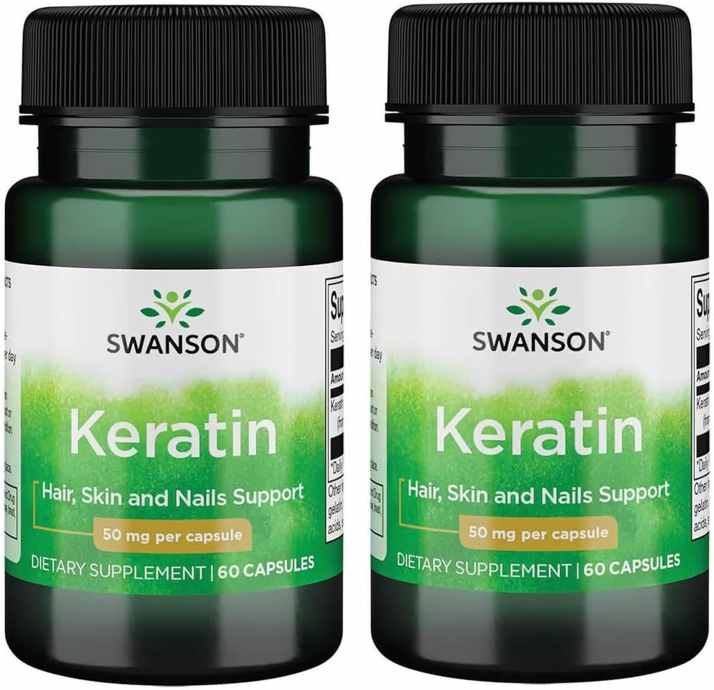 Swanson Keratin (från Tibetan Wool) - Naturtillskott som främjar hälsosamma gemensamma, hår, hud och naglar - hjälper näringsrika hälsosamma bindningar - (60 kapslar, 50mg varje) (2 Pack)