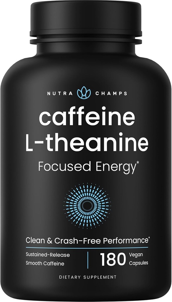 Koffeinpiller med L-Theanin för fokuserad energi, smuts och ren energiförsörjning för fokus och prestanda, ingen krasch, No Jitters, 60 Vegan Energy Pills