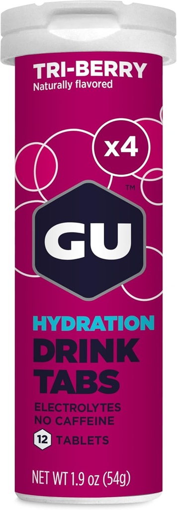GU Energy Hydration Electrolyte Drink tabletter, förbättrad uthållighet sportdryck för körning, cykel, Triathlon, 4-räkna (48 portioner), Tri-Berry