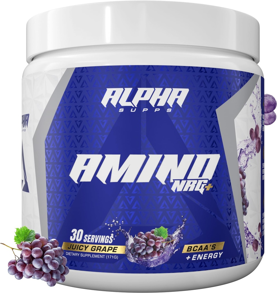 Alpha levererar Amino NRG + BCAA Amino Energy Recovery Powder - Hydration Blend med Electrolytes - Fokus Blend för optimal prestationsstöd hos män och kvinnor (30 portioner, Juicy Grape)