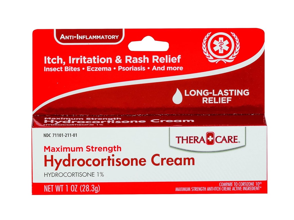 Thera Care Hydrocortisone Cream | Maximal styrka OTC | Itch Irritation och Rash Relief | 1 oz