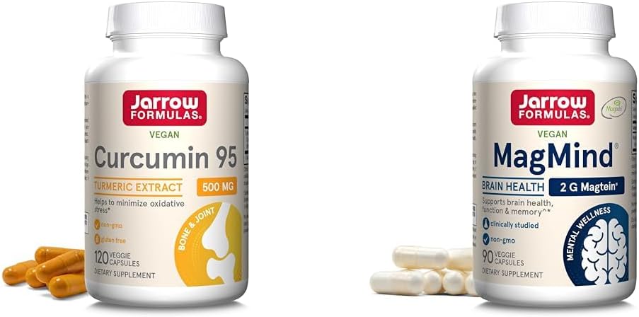 Jarrow Formulas Curcumin 95 500mg - Up to 120 Servings (Veggie Caps) - Turmeric Curcumin Extract & MagMind Brain Health with Magtein (Magnesium L-Threonate), Dietary Supplement