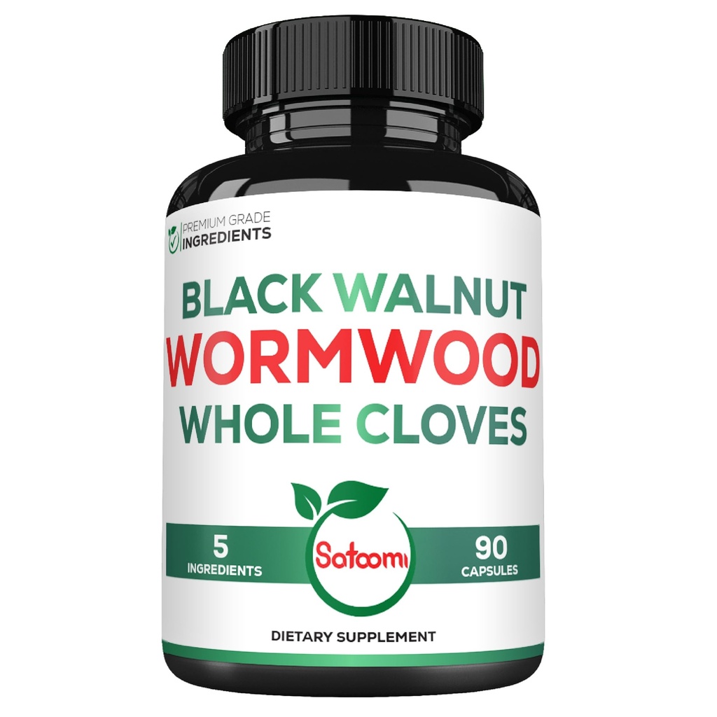 Satoomi 5 in 1 Wormwood Capsules Supplement - with Black Walnut Cloves Turmeric and Berberine HCl - 90 Capsules - Immune System & Digestion Health