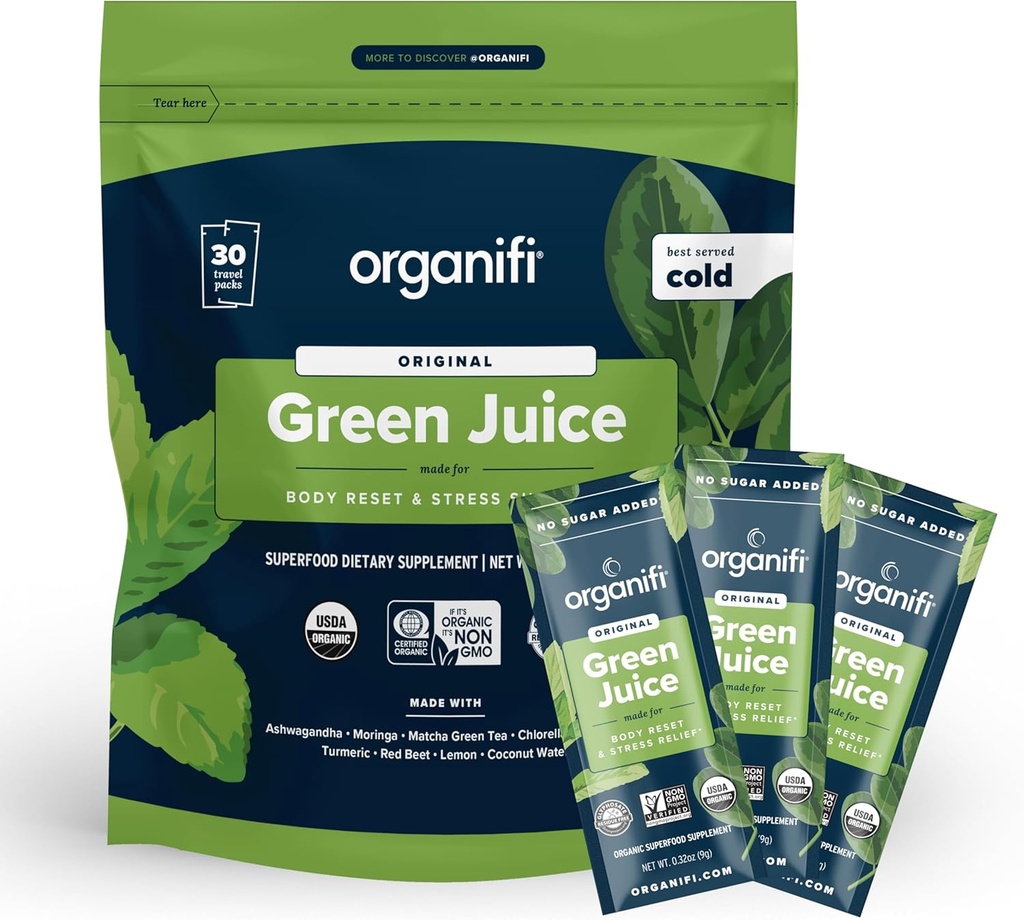 GO Packs - Green Juice - Organic Superfood Supplement Powder - 30 Travel Packs - Organic Vegan Greens - Hydrates och Revitalizes