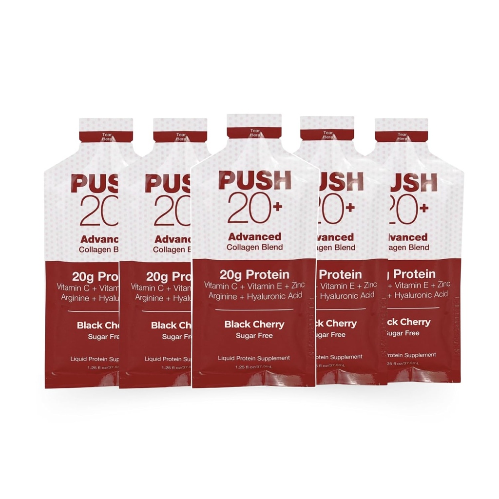 PUSH20 + Advanced Collagen Blend - Liquid Protein 20g per 1,25 fl. oz - Black Cherry Flavor - Vitamin C, Collagen Peptides, Hyaluronic Acid, Vitamin E & Best Liquid Collagen genom att vara väl väsentliga