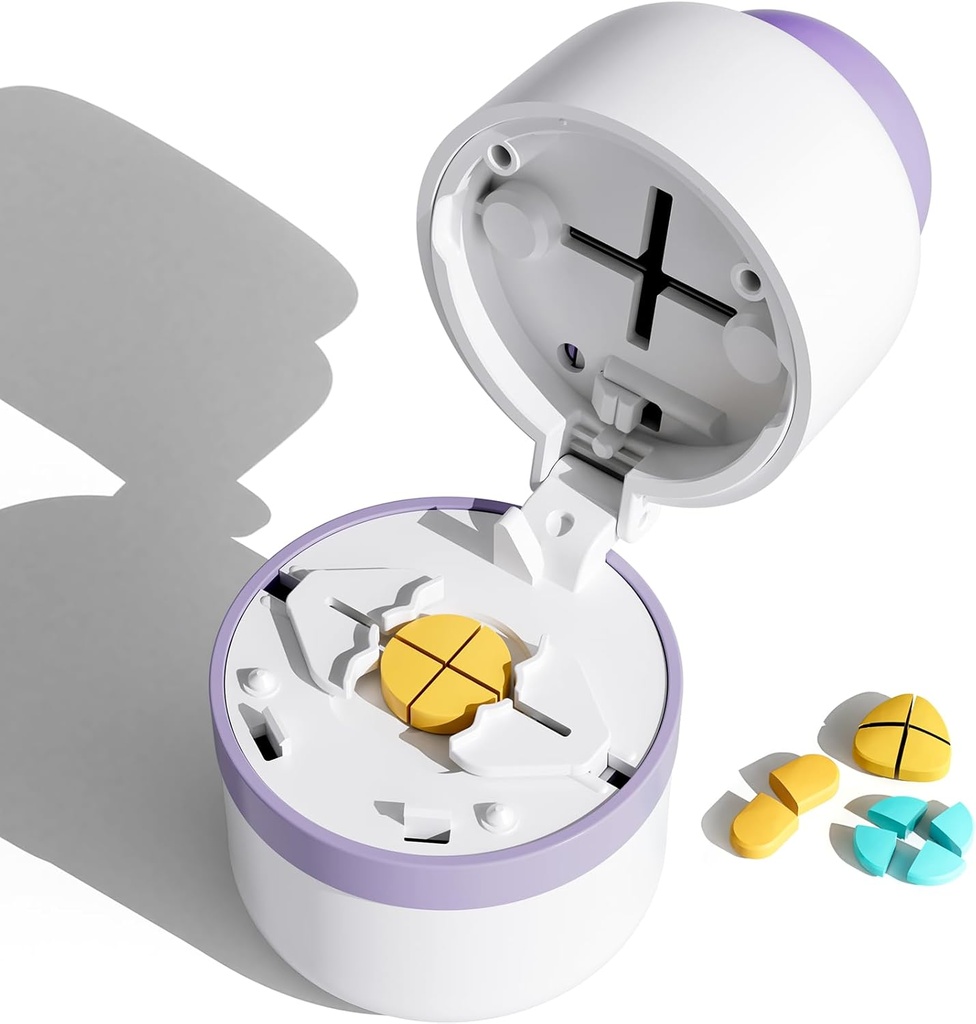 Pill Cutter - Pill Splitter med rostfritt stål Blade för skärning av små piller eller stora piller i en fjärde, Pill Cutter 1/4, lämplig för skärning av vitaminer, tabletter (1-4 lila)