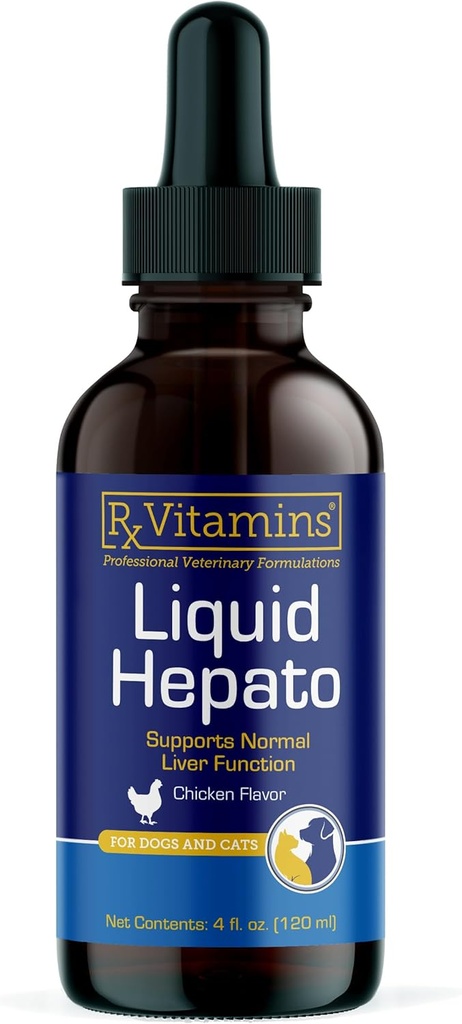 Rx Vitamins Liquid Hepato - Liquid Liver Support Supplement med mjölk Thistle Extract - Hepatic Dog Supplement Berikad med vitamin B Complex - Kycklingsmak (4oz)