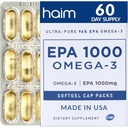 HAIM EPA1000 – EPA Fish Oil Supplement – 1 100mg Omega-3 för hjärta, hjärna och gemensam hälsa – Läkemedels-Grade Softgels – Rena, Burpless Capsules – 60 Softgels – Made in USA