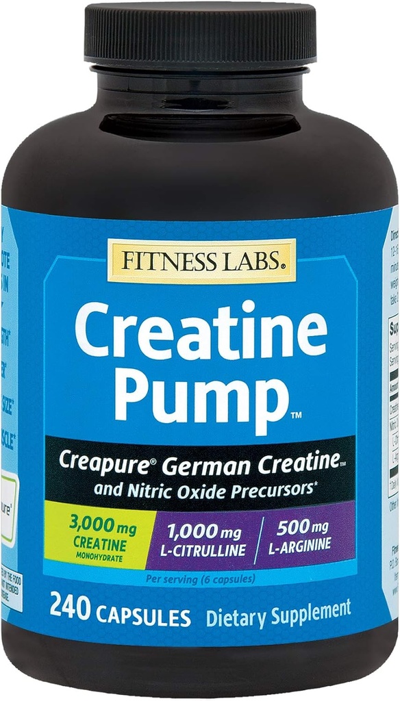 Fitness Labs Creatine Pump med L-Citrulline, L-arginin och Creapure Creatine Monohydrate - 240 kapslar