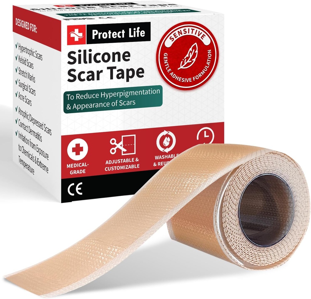 Skydda Life Silicone Scar Sheets 1.6 "x 118" Roll-3M - Medicinsk Grade Scar Tape för Keloid Bump Removal - Återanvändbar Silicone Tape Scar Removal Strips, Patches för kirurgiska Scars, C Section