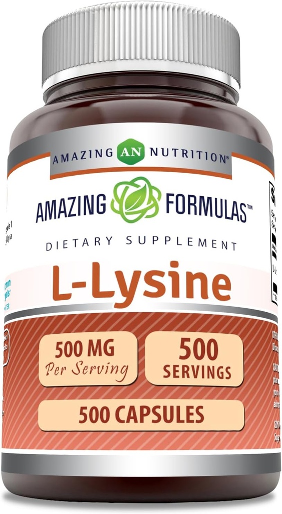 Fantastiska formler L-Lysine 500 mg kapslar Aminosyra tillskott | Icke-GMO | Glutenfri | Tillverkad i USA (500 greve)