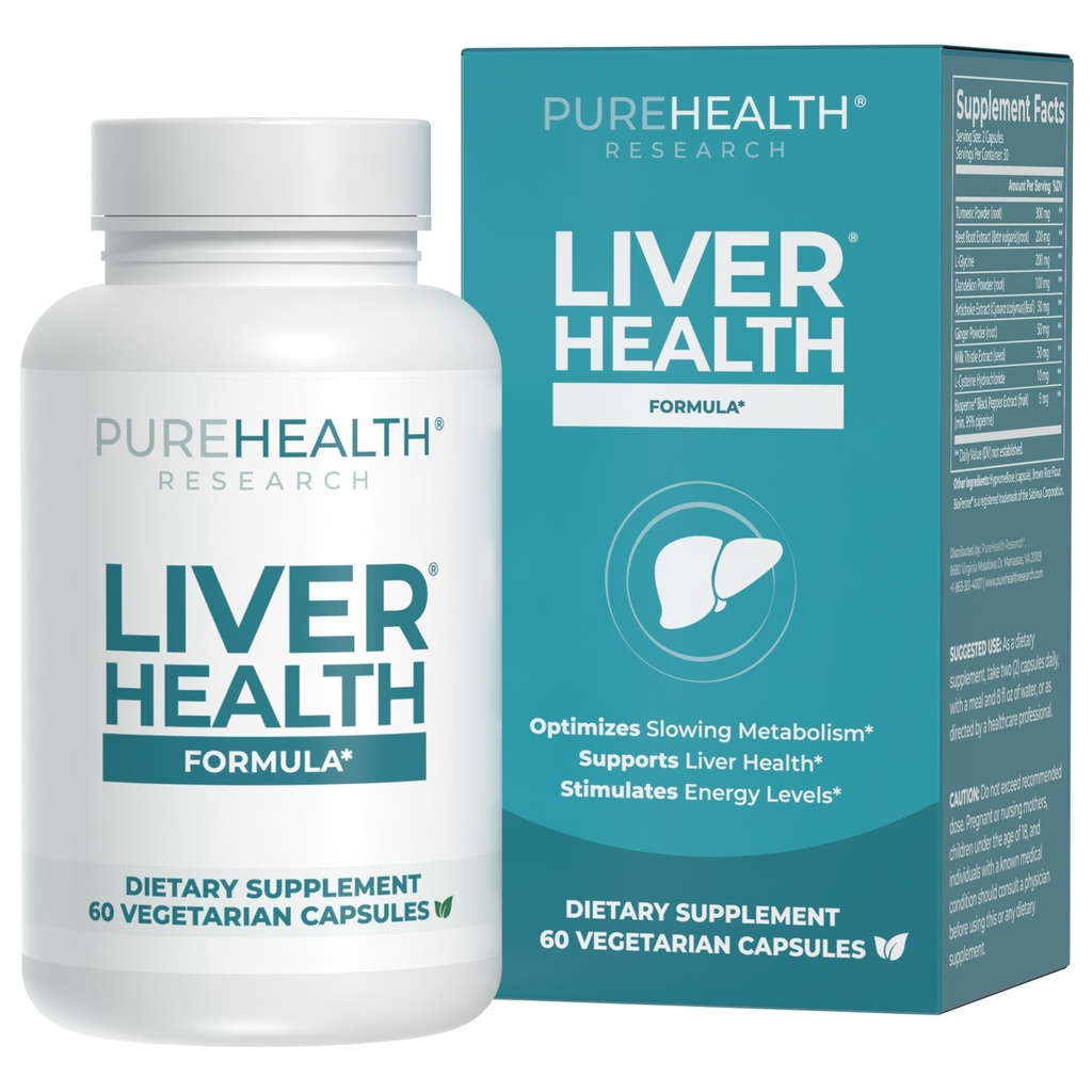 PUREHEALTH RESEARCH Liver Health - Liver Cleanse Detox & Repair Support Supplement- with Milk Thistle, Turmeric Powder, Dandelion, Artichoke, Beet Root, Ginger, L Cysteine HCL & More - 60 Capsules