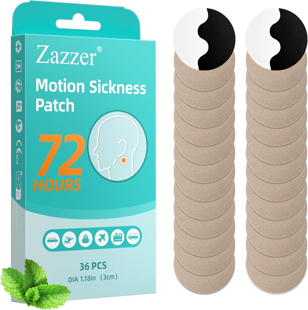 Biykog Motion Sickness Patches, Sea Sickness Patch för bil och båtturer, kryssning och flygplansresor för vuxna och barn (36 greve)