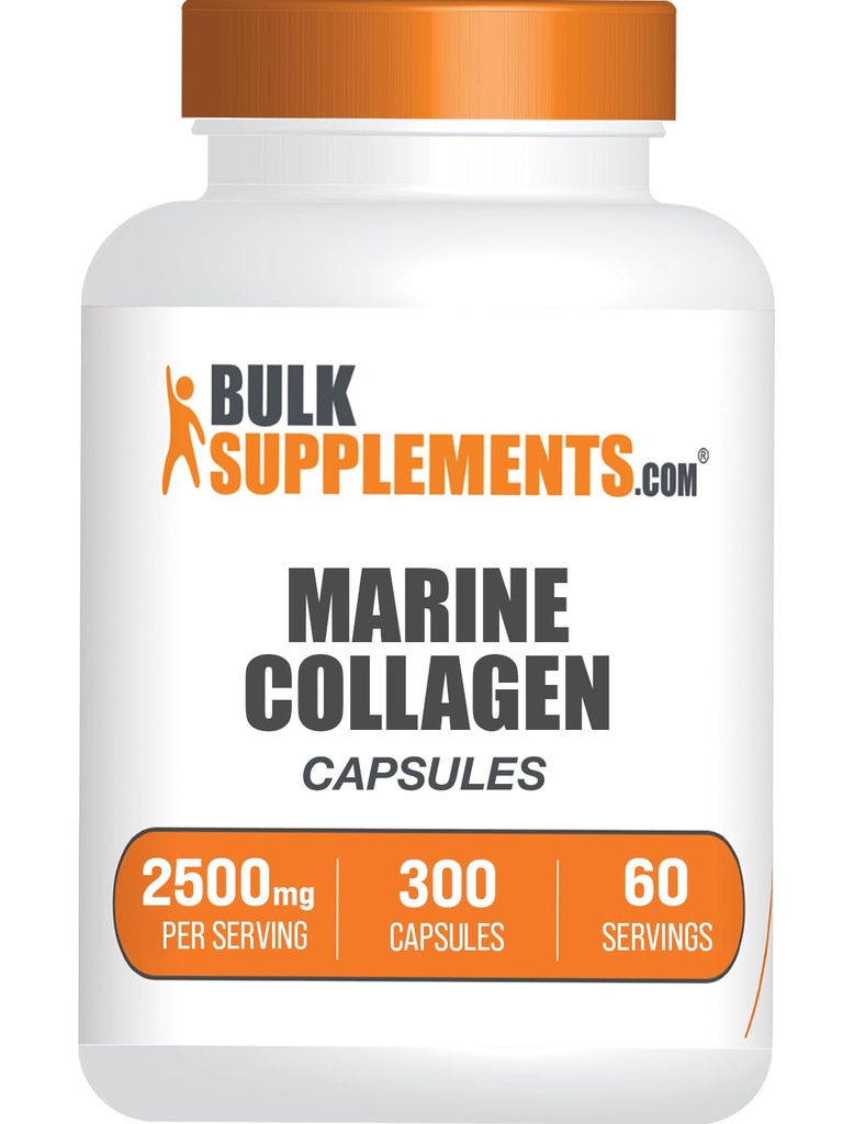 BulkSupplements.com Marine Collagen Capsules - Fish Collagen Supplement, Collagen for Women & Men - Hydrolyzed Collagen, Gluten Free, 5 Capsules per Servering, 300 Capsules (Pack of 1)