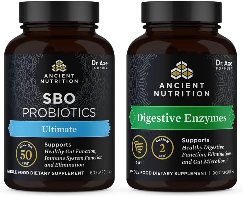 Forntida näring SBO Probiotics Capsules, Ultimate, 60 Count + Digestive Enzymes Capsules, 90 Count
