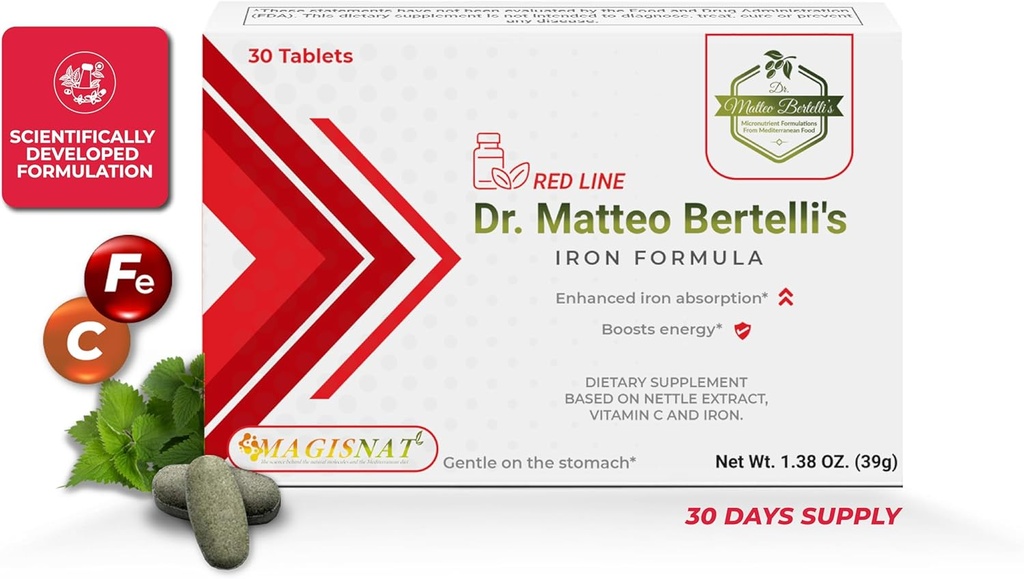 Dr Matteo Bertellis järnformel (30 tabletter) - Nettle Extract, Vitamin C, Iron