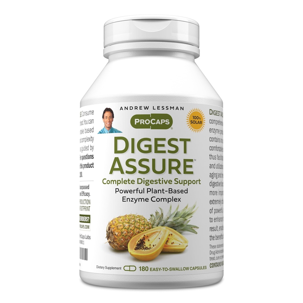ANDREW LESSMAN Digest Assure 180 Capsules - Omfattande blandning av kraftfulla naturliga enzymer för att stödja och förbättra matsmältningshälsa, vegetarisk-källade enzymer, liten lätt att svälja kapslar