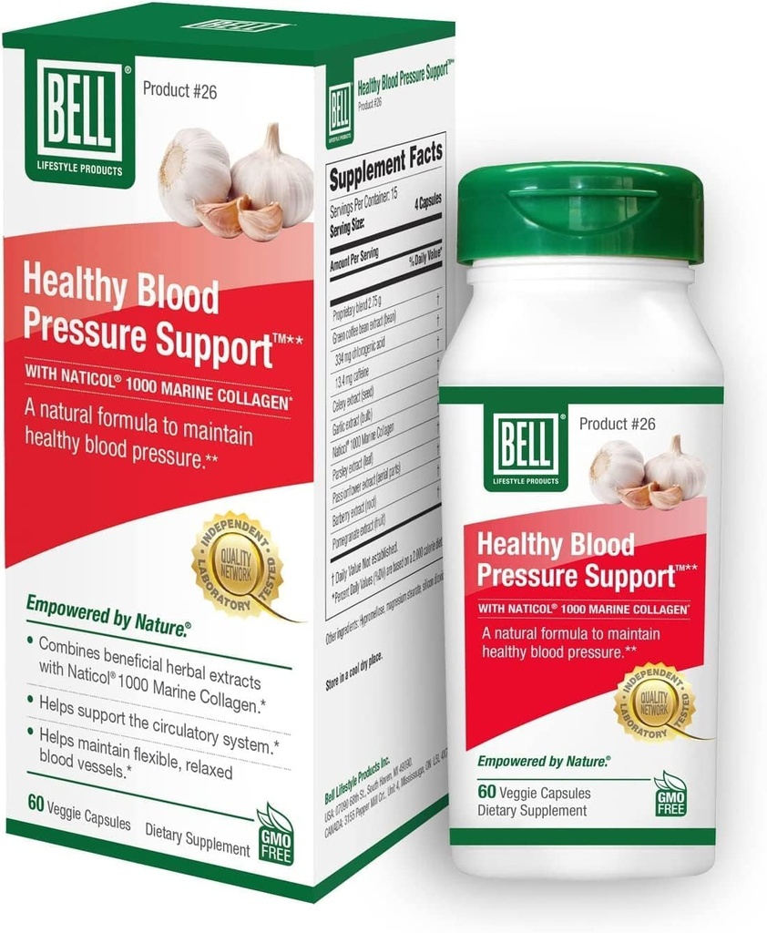 Bell Healthy Blood Pressure SupportTM Unique Blend - Natural Blend of Green Coffee Bean Extract, Garlic & Celery Seed Extract Supplements- 60 Capsules, Vegan, Non-GMO