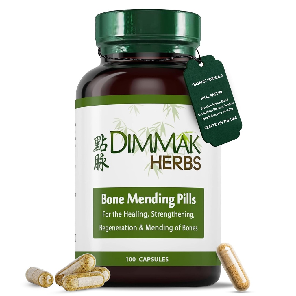 Dimmak Herbs Bone Mending Pills- Rapid Fracture & Broken Bone Healing Supplement- Avancerad TCM Formel med Drynaria- Stress Fracture & Osteoblast Support- Organisk, Vegan-500mg 100 kapslar