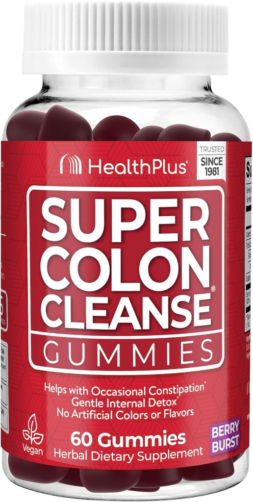 Health Plus Super Colon Cleanse Gummies 15 Day Supply of Gentle Overnight Relief från Occasional Constipation, Natural Senna Leaf Extract, Dietary Supplement, Mixed Berry Flavor, 60 Count