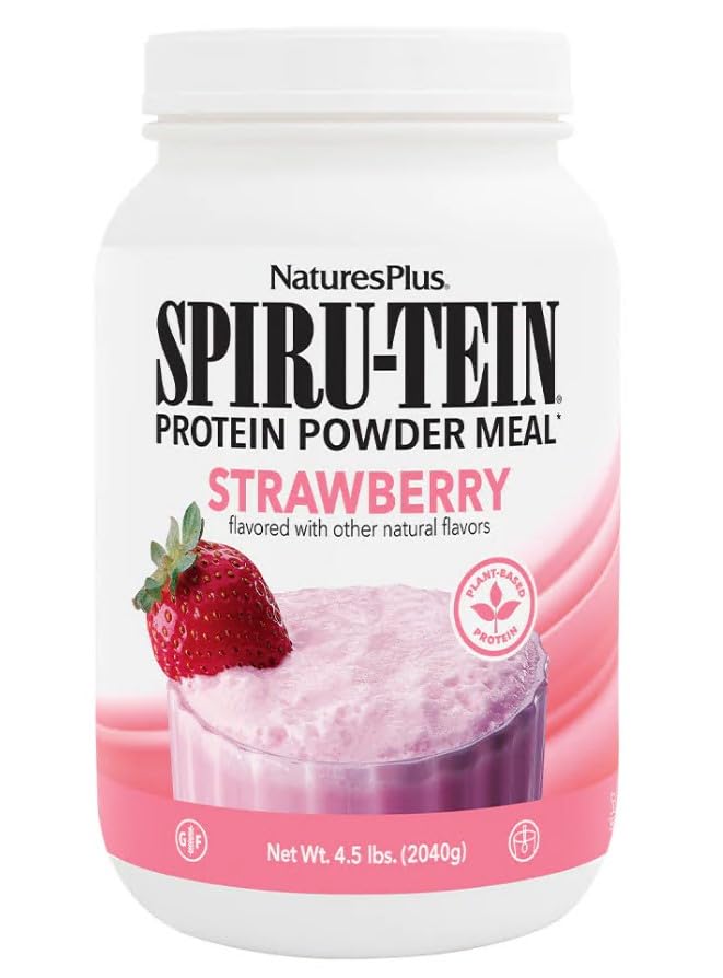 NaturesPlus SPIRU-TEIN, Strawberry - 4,5 lbs - Plant-Based Protein Shake - Non-GMO, Vegetarian, Gluten Free - 60 portioner