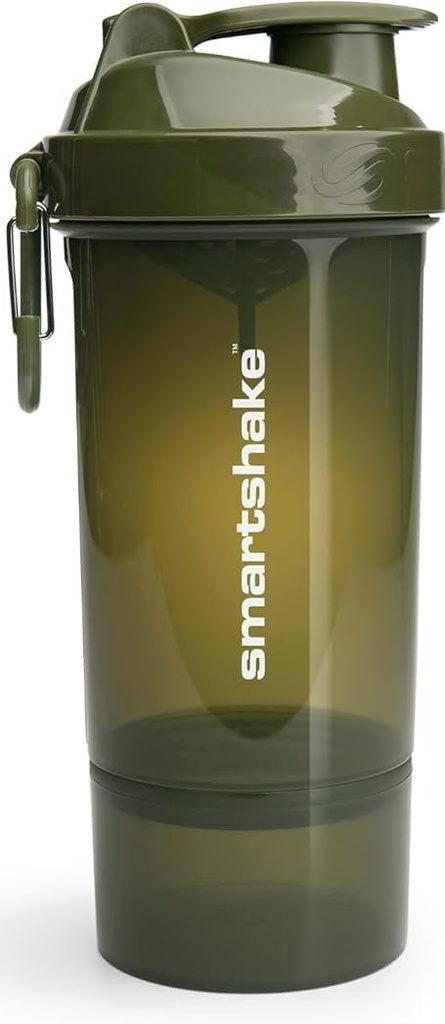 Smartshake O2GO ONE Plastic Protein Shaker Bottle 800 ml | 27 oz - Leakproof Screw-on Lid - BPA Free - Unisex - Army Green