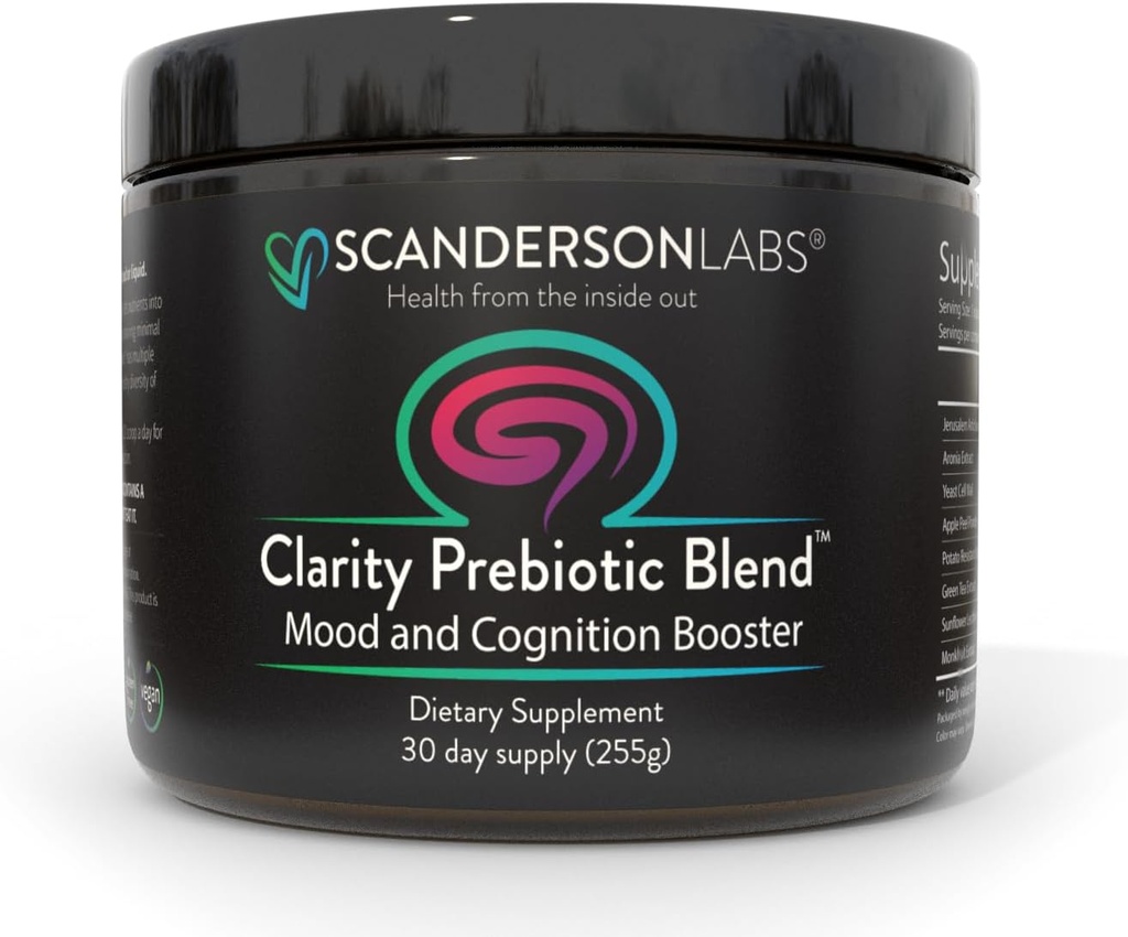 Clarity Prebiotic Blend - Optimera gut och humör via Gut-Brain-axeln - en månadsförsörjning - Lätt att använda, en Scoop blandar med flytande eller mat - Vegan, Soy-Free, Gluten-Free, Non-GMO