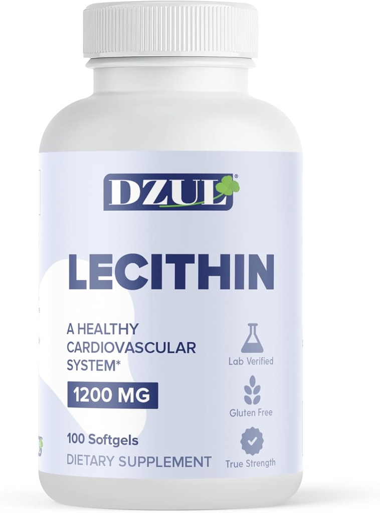 DZUL Pharma's Soy Lecithin 1200 mg / 100 Softgels/High Potency, Gluten Free och Lab-Verified