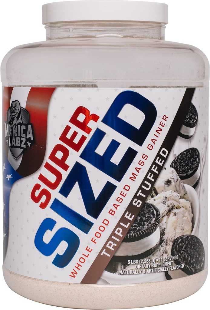 "Merica Labz Super Sized Whole Food Based Mass Gainer med 46 g protein, Inkluderar Digestive Enyzmes för Easy Digestion, 5 lbs (Triple Stuffed)