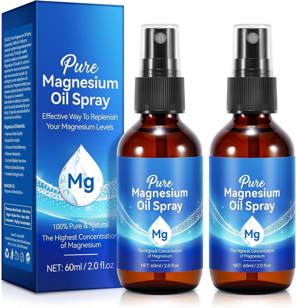 Pure Magnesium Oil Spray,100% Pure & Natural Organic Magnesium Oil Spray, lätt att använda (4 Fl.Oz Set)