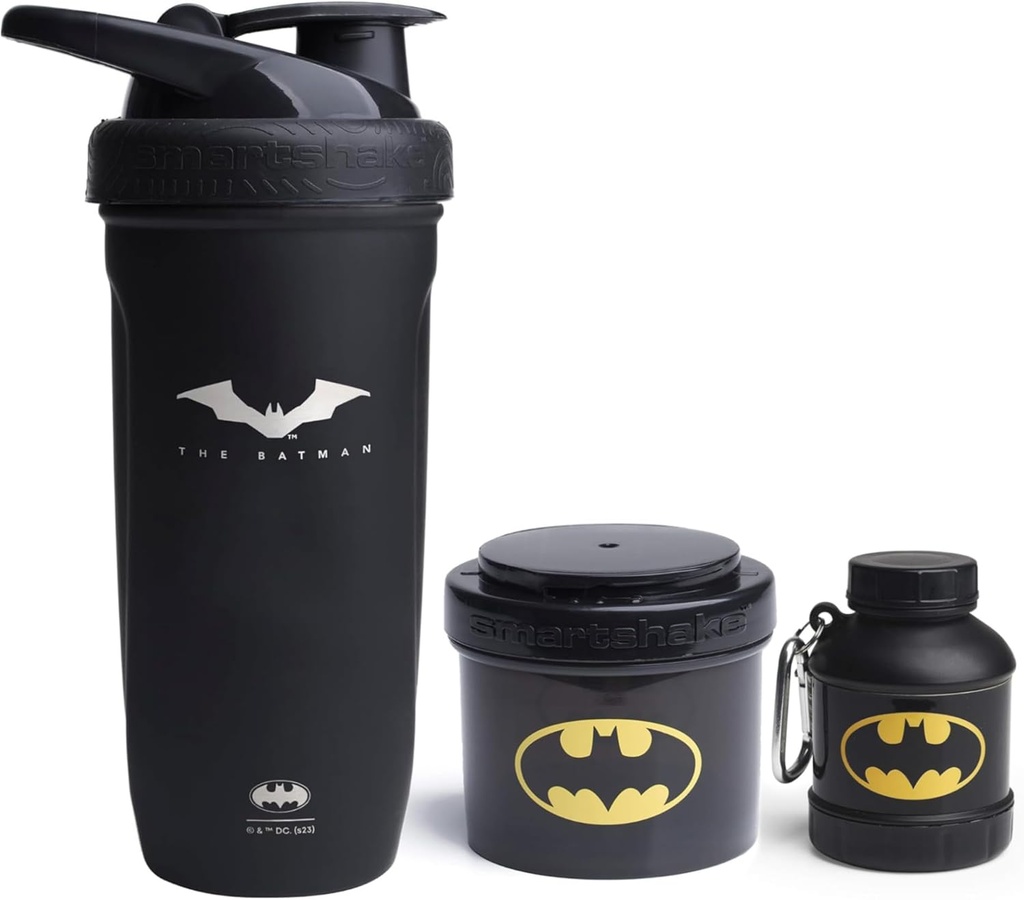 Smartshake DC Comics Bundle - Batman Stainless Steel Protein Shaker 900ml med Funnel 110ml och Storage Containers 200ml.