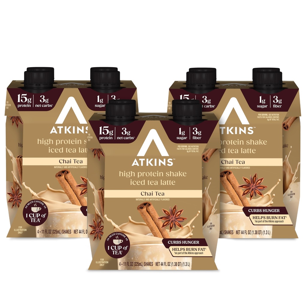 Chai Tea Latte smaksatt Protein Shake, High Protein Shake, Low Glycemic, Low Carb, Low Sugar, Keto Friendly, Gluten Free, 12 räkna (3 uppsättningar av 4)