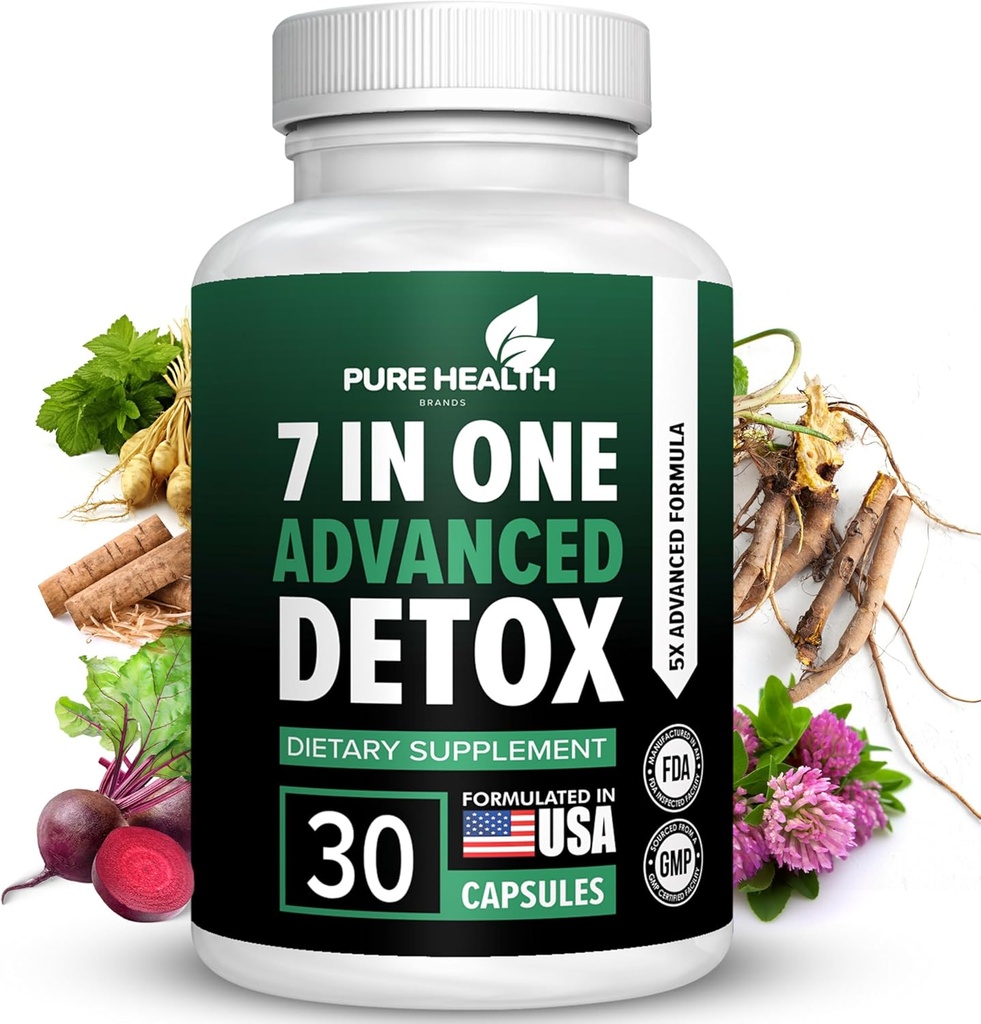 Extra Strength Fast Acting 7-in-ONE Advanced Formula - Full Body Cleanse - Detox & Liver Cleanse - Detox & Liver Repair, All Natural Toxins Remover, Healthy Cleansing Support for Liver (30 kapsel)