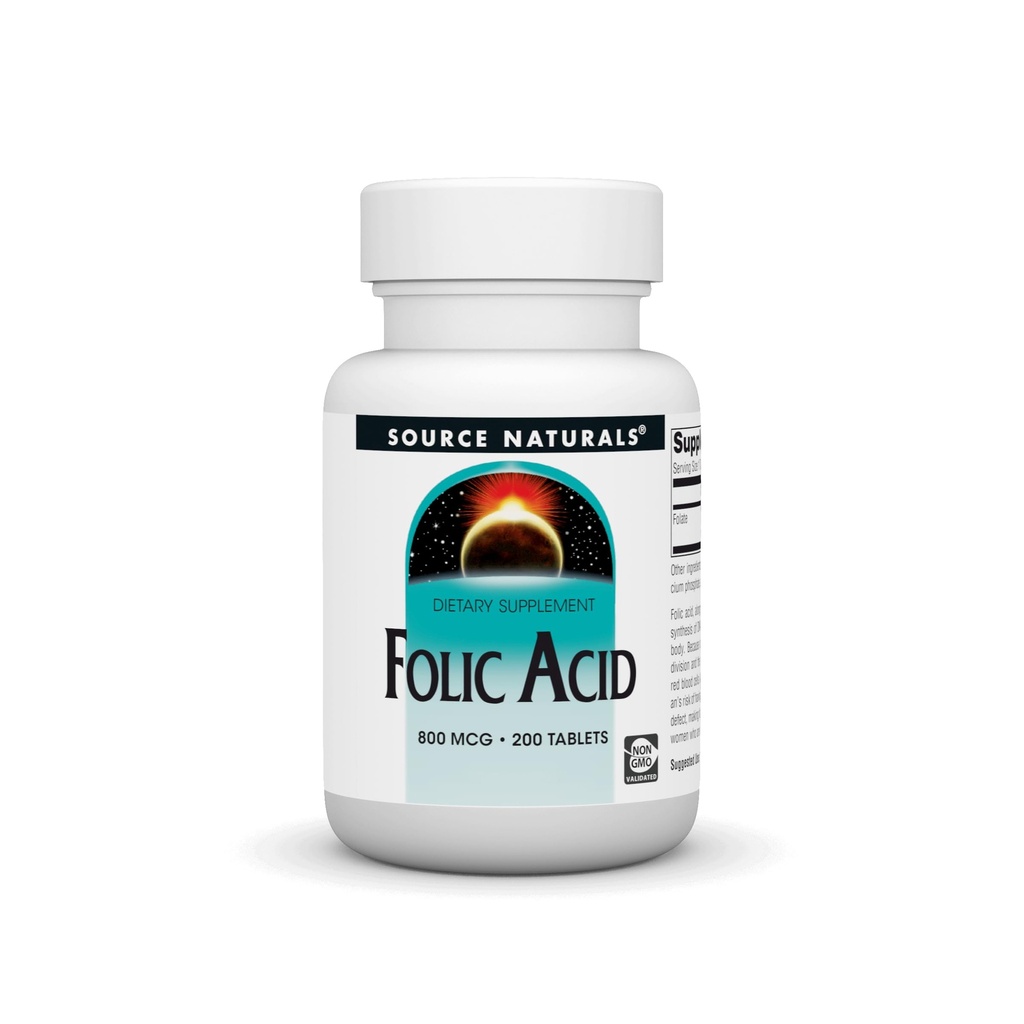 Källa Naturals Folic Acid 800 Mcg Tablet, 200 greve