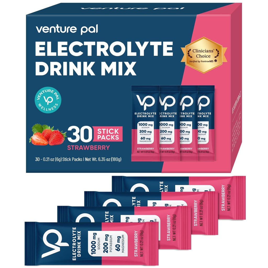Venture Pal High Sodium Sugar Free Electrolytes Powder Packet - Hydration Packets med vitamin, natrium och kalium | Zero Calories | Vegan, Keto & Paleo Friendlyte Drink Mix - 30 Sticks