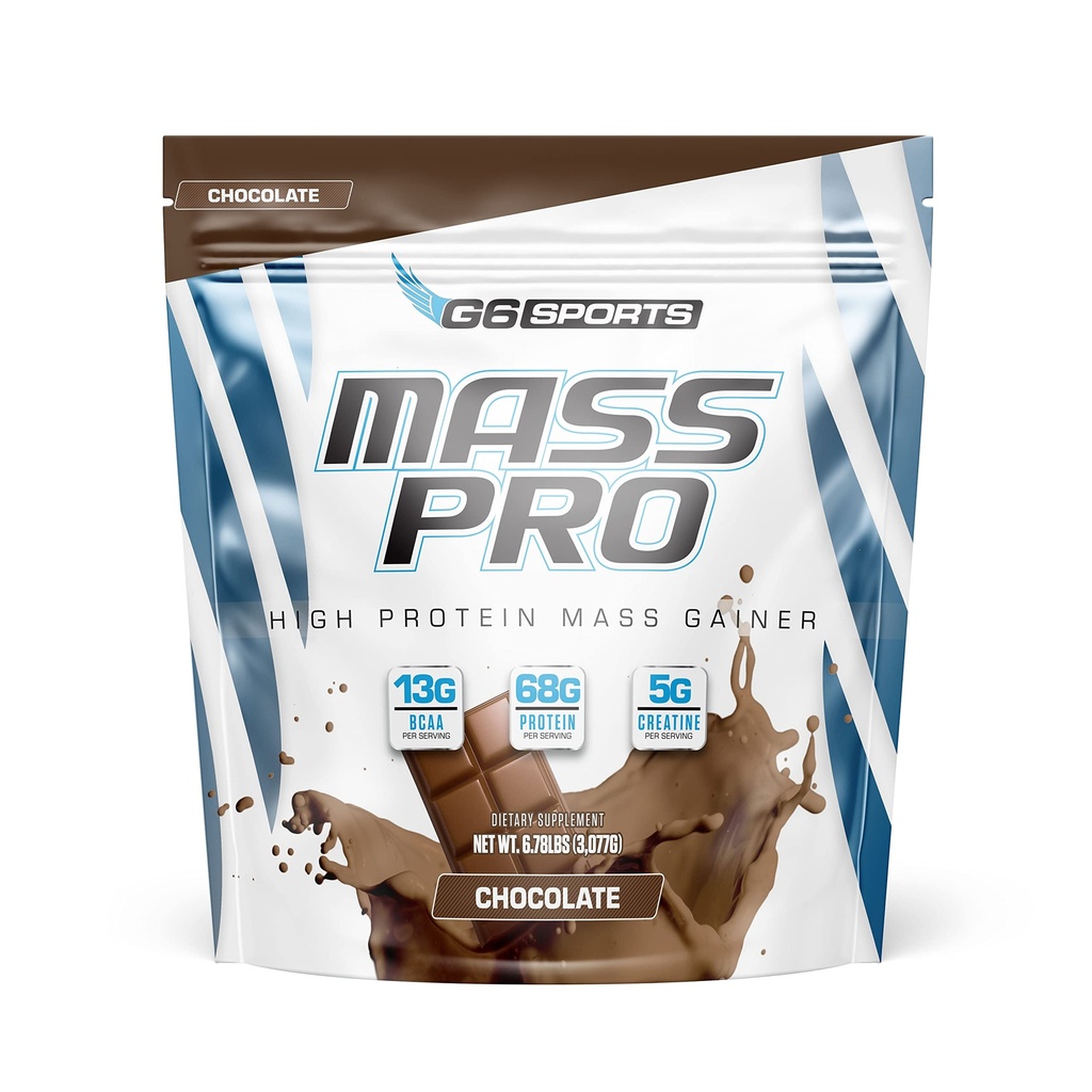 G6 Sport Nutrition Mass Pro High Protein Mass Gainer (64g Protein, Avocado Powder, Coconut Oil Powder, MCT Oil Powder) - 7lb Bag - Choklad