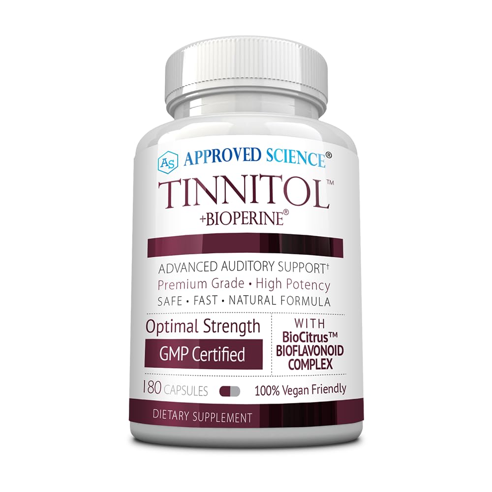Godkänd vetenskap Tinnitol - Tinnitus Support Supplement - Ease Ringing i öronen - Boost Inner Ear Health - 1 flaska - 3 månaders leverans - Tillverkad i USA