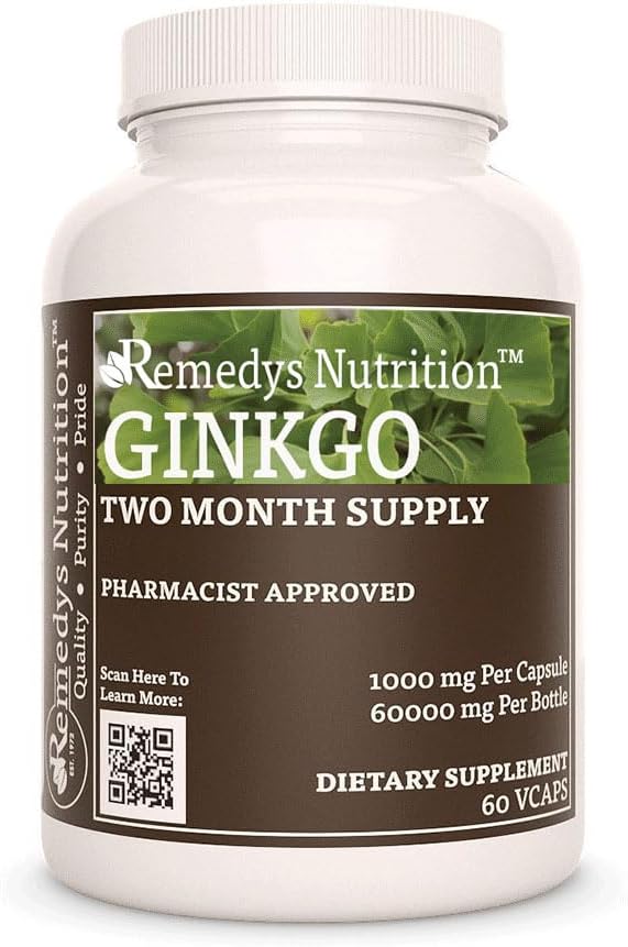 Remedys näring Ginkgo Biloba | 1000 mg, 60 Vegan kapslar Herbal Dietary Supplement | Två månaders leverans