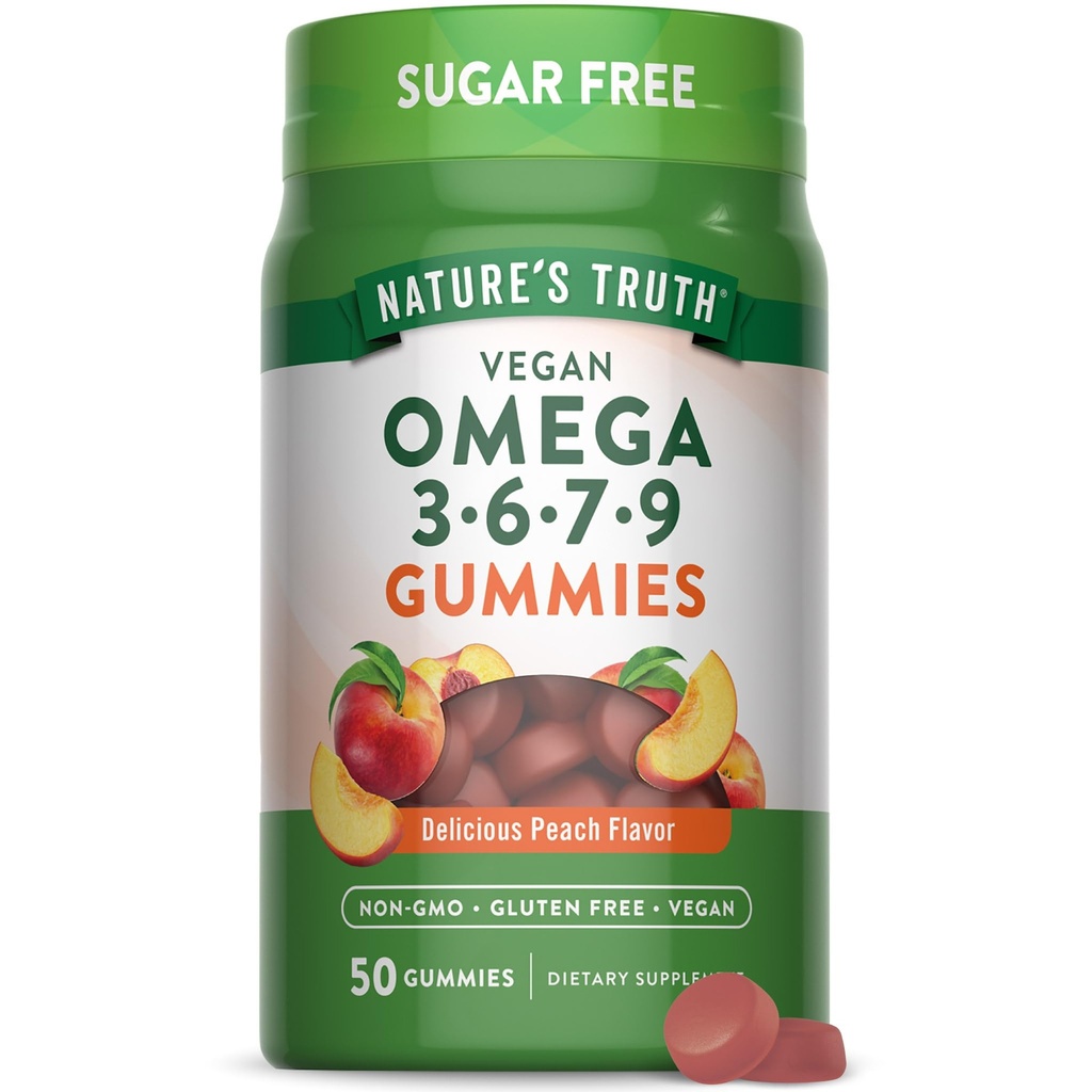 Naturens Sanning Vegan Omega 3679 Gummies | 50 greve | Peach smak | Non-GMO & Gluten fri tillägg