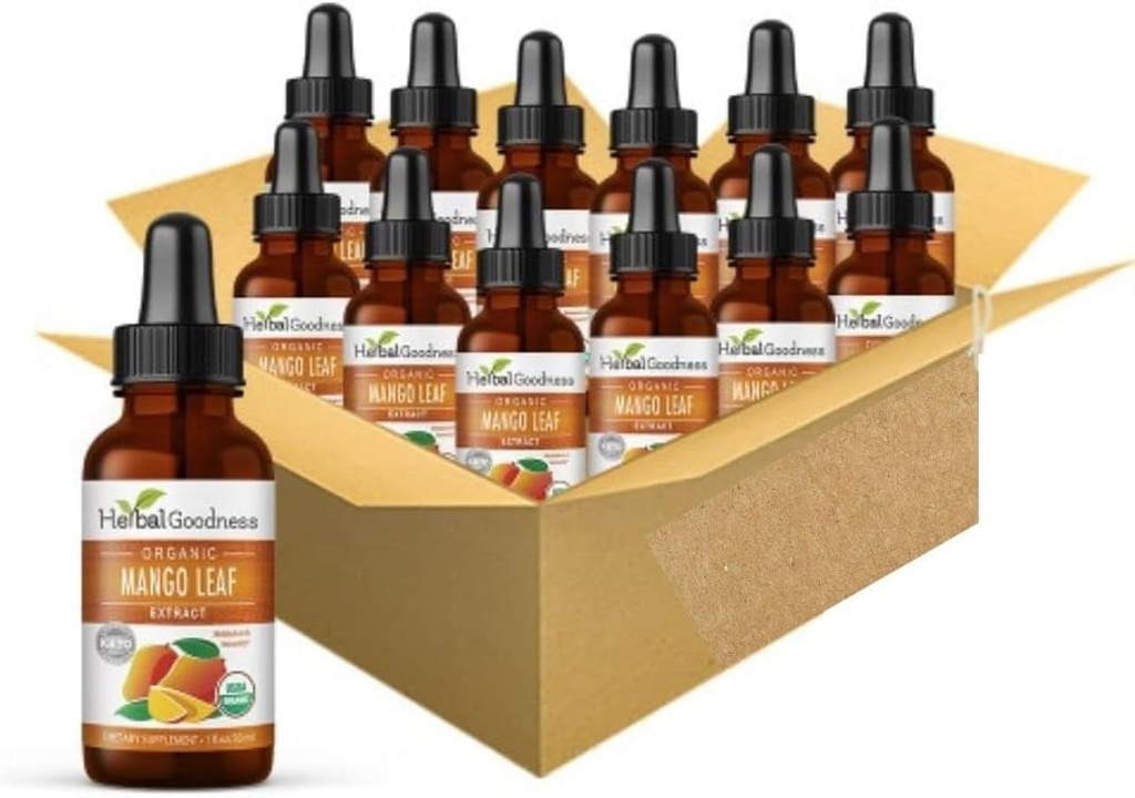 Herbal Goodness Mango lämnar extrakt organiskt - Mangifera Indica - Metabolism, Gut, Immunity, Digestive Support, General Wellness - 12(1oz) btls - Kosher - Made in the USA