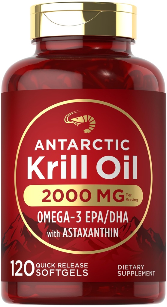 Carlyle Antarctic Krill Oil 2000mg | 120 Softgels | Omega-3 EPA, DHA, med Astaxanthin Supplement Sourced från Red Krill | Maximal styrka | Laboratorietestade