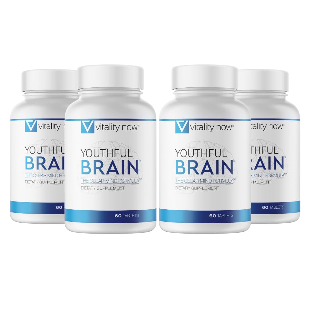 Youthful Brain 4 Bottle Bundle - Memory & Brain Health Support Supplement - Brain Booster Clarity med Bacopa Monnieri, Ginkgo Biloba, B12-120-Day Supply (240 greve)