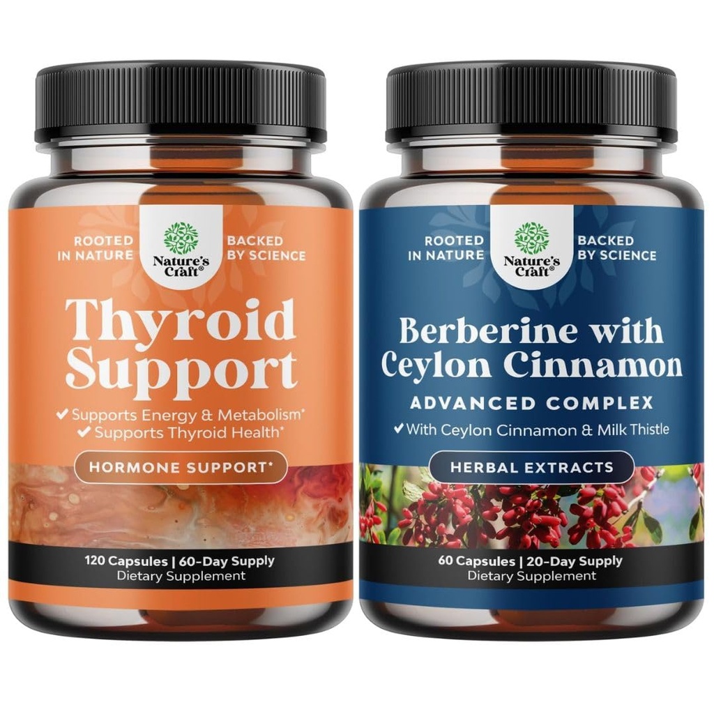 Bundle of Herbal Thyroid Support Komplex - Potent Kelp Iodine Supplement för hormonbalans och balansering Berberine Plus 1200mg Per Servering Komplex - Antioxidant Berberine med Ceylon Cinnamon