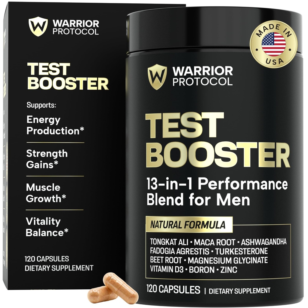 WARRIOR PROTOCOL Testosteron Booster för män -Testosteron Supplement för män med Ashwagandha & Tongkat Ali | Muskeltillväxt, Libido, Stamina & Styrka Support